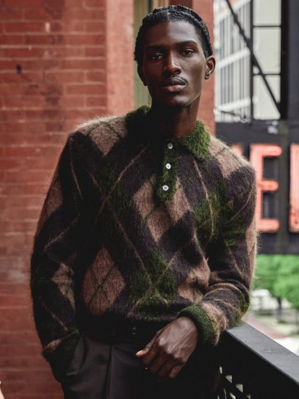 Todd Snyder Mohair Wool Blend Argyle V‑Neck Polo Sweater XXL NEW $468